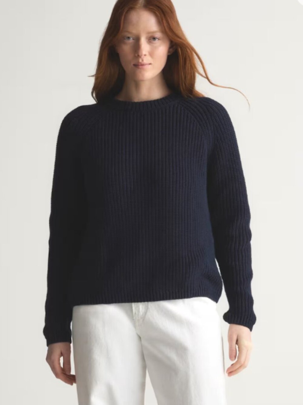 Quince Organic Cotton Fisherman Crew Sweater (Navy, XL)